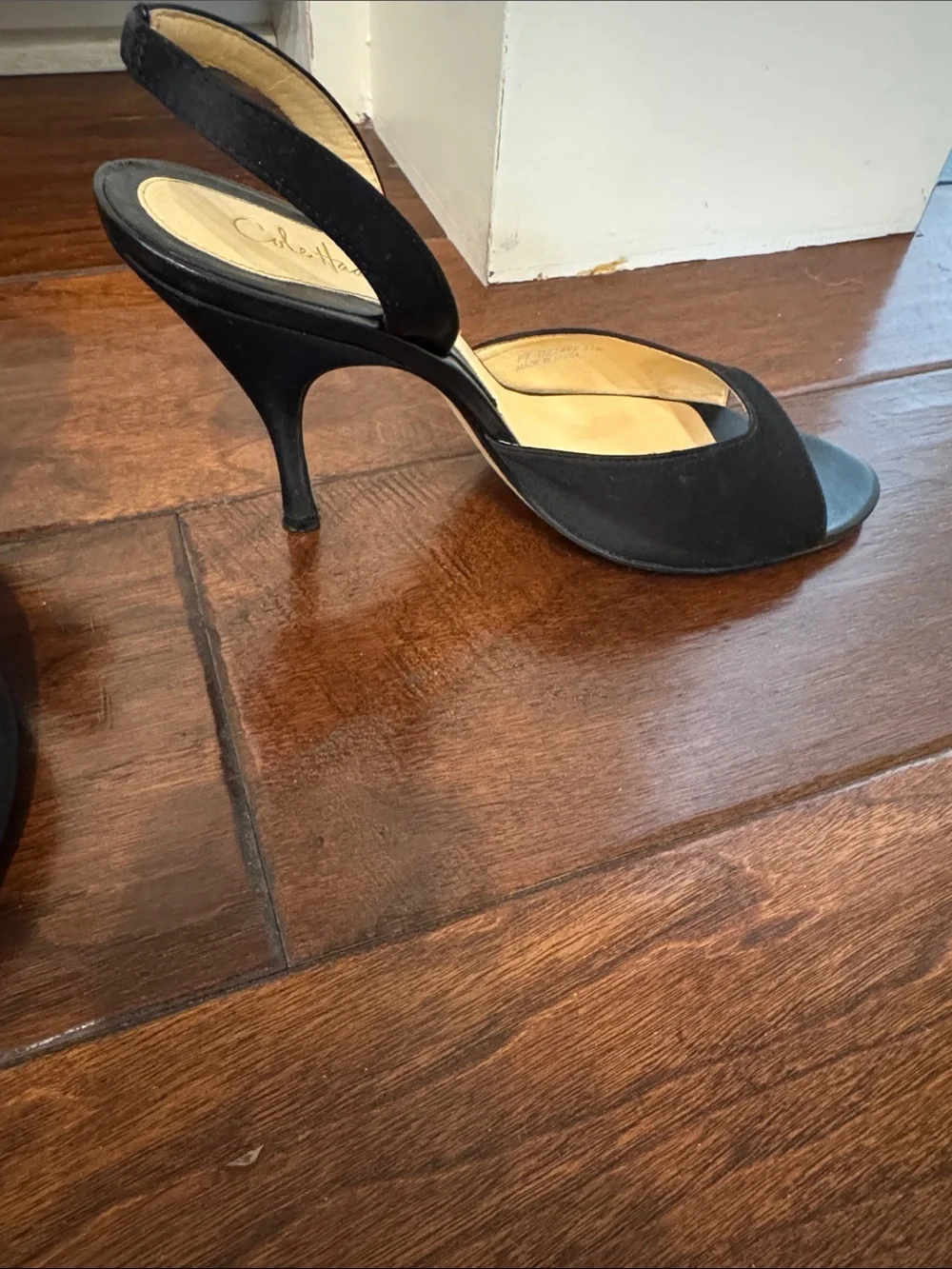Cole Haan Black Open-Toe Slingback Heels with Neutral Insole